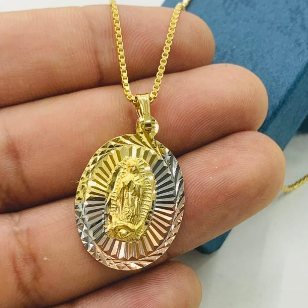 14k Yellow Gold Filled Virgin Of Guadalupe Pendant Necklace Box Link Chain 20 43$